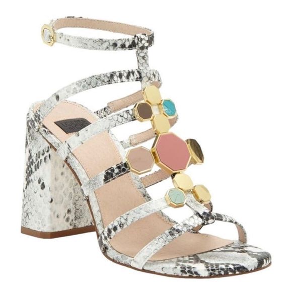 Louise et Cie Lo-Leeba Black & White Antique Snake Print Heeled Sandals - Picture 1 of 12
